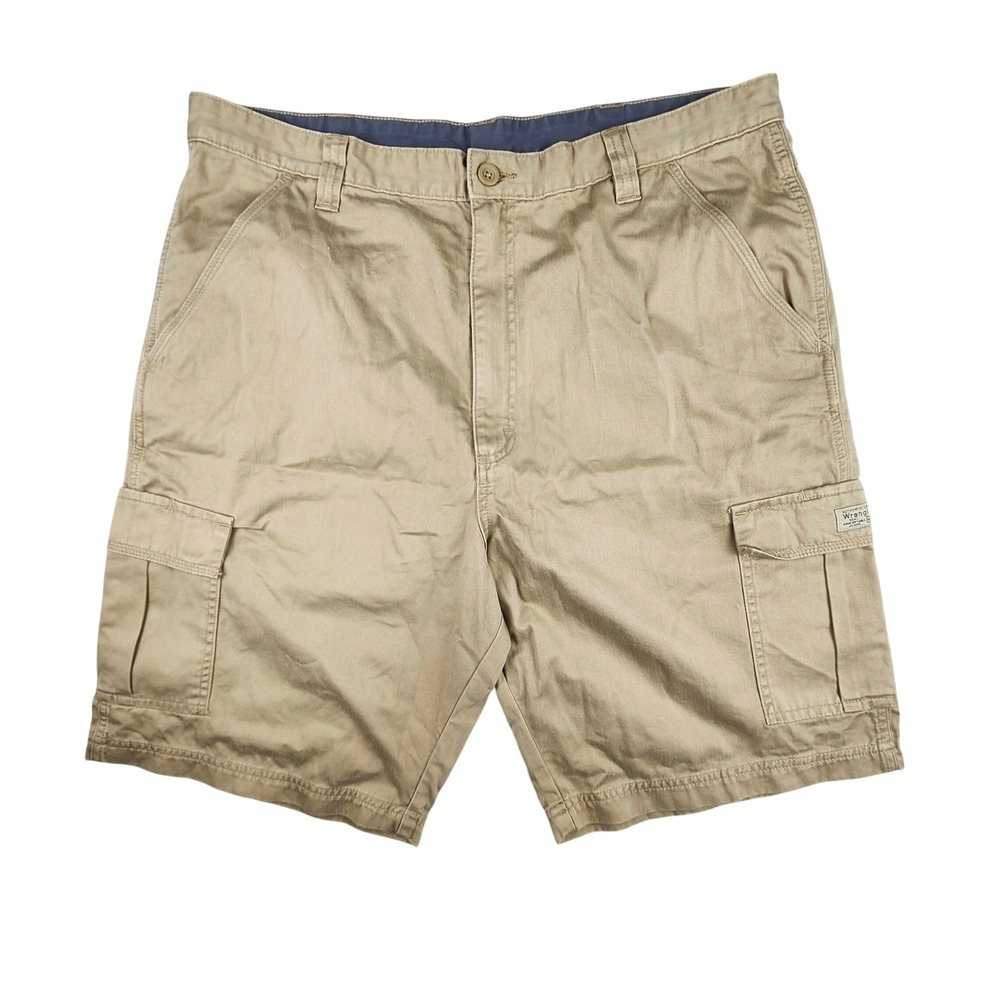 Wrangler Cargo Shorts Men 38 Khaki Cotton Casual Workwear Outdoor Hiking Utility